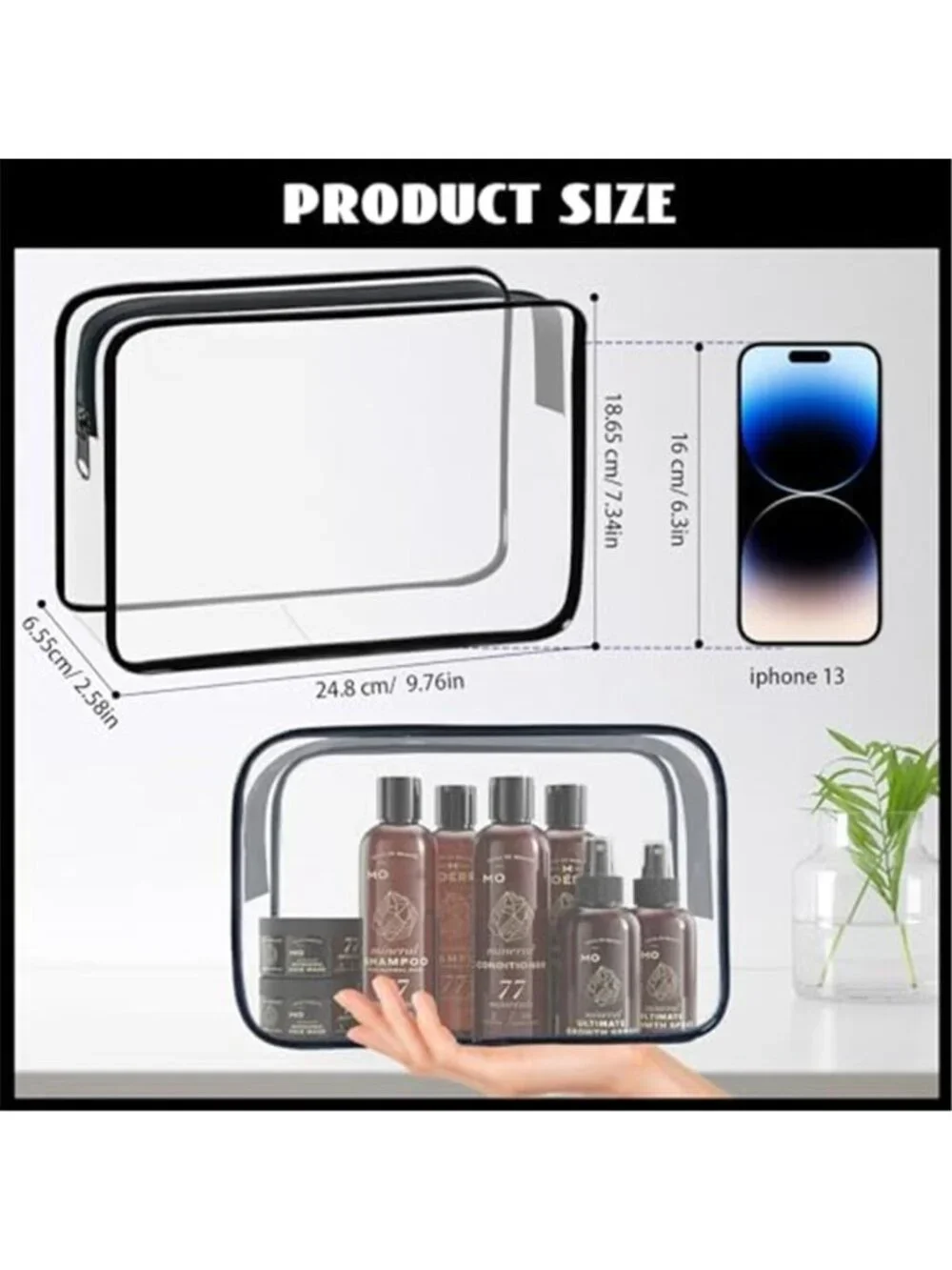 16 Pack Clear Vinyl Cosmetic Bags Waterproof TSA Approved Travel Toiletry Bags